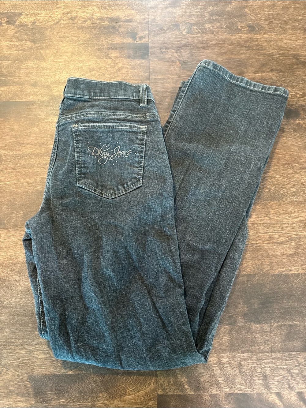 DKNY Y2K Women’s Black Washed Straight Leg Jeans Vintage Logo Mid Rise JuniorFit
